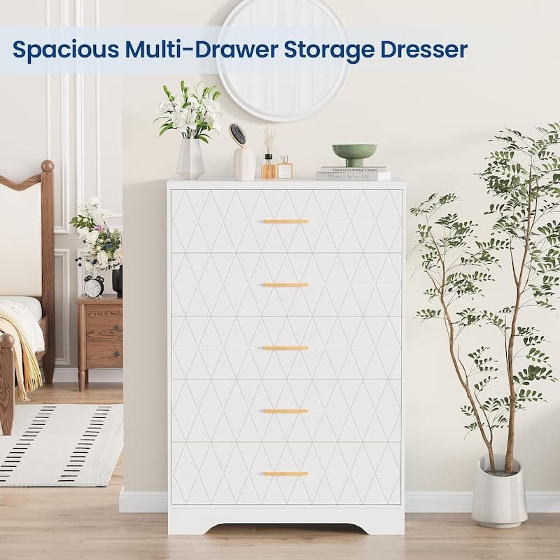 Tall Dresser, Storage Cabinet for Bedroom with 5 Drawers