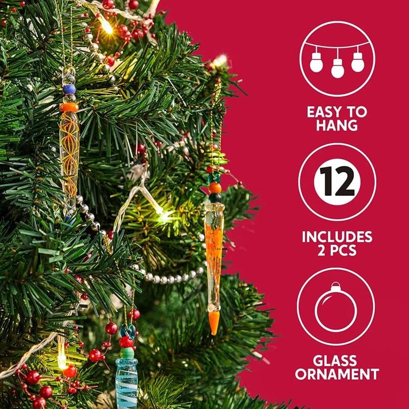Glass Icicles Christmas Decoration Set - 12 Unique Designs
