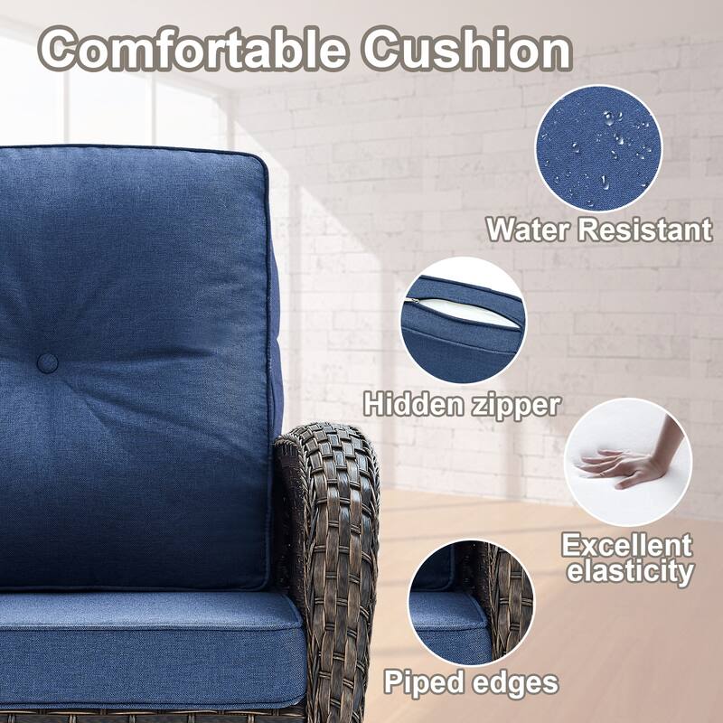 Patio Glider Sofa with Rocking Chair, Ottoman, Side Table