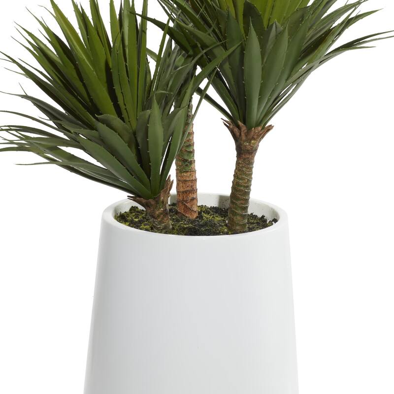 Faux Foliage Date Palm Artificial Plant with Realistic Leaves and White Fiberglass Pot - Green - Roche River Decor