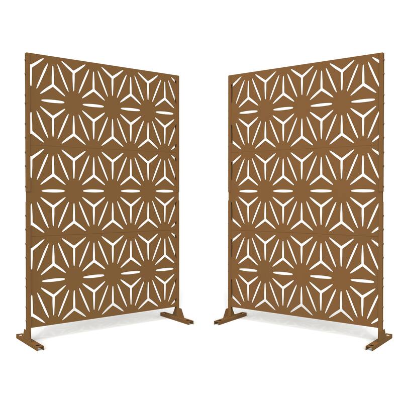 2Set Patio Outdoor Privacy Metal Screens and Panels - Brown - 005-Star