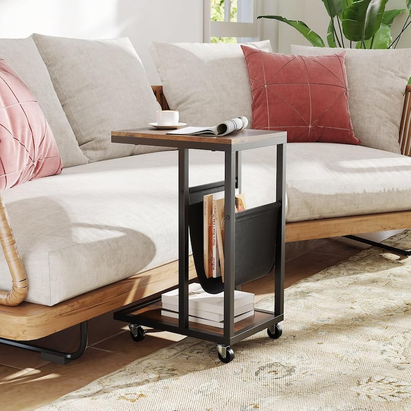 1/2 PCS C Shaped End Table Sofa Side Table w/ Rolling Wheels