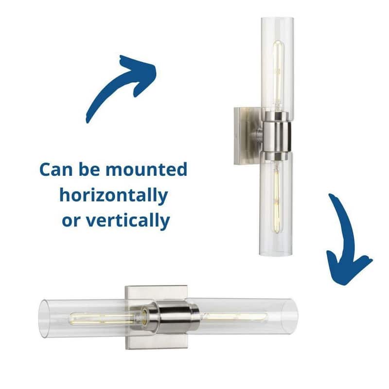 Clarion Collection Two-Light Brushed Nickel and Clear Glass Modern Style Bath Vanity Wall Light - 20.37 in x 4 in x 5 in