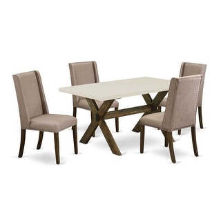 Modern 5-Piece Dining Set - Rectangular Table with 4 Upholstered Chairs ...