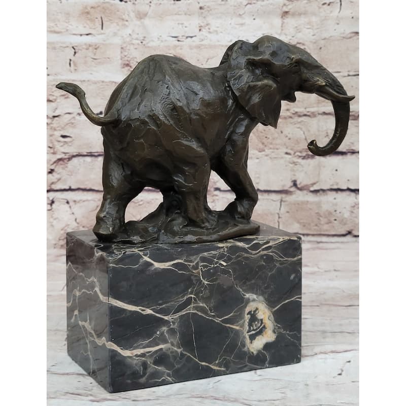 Miniature Imitative Elephant Bronze Metal Figurine Sculpture On Marble Base Signed Original