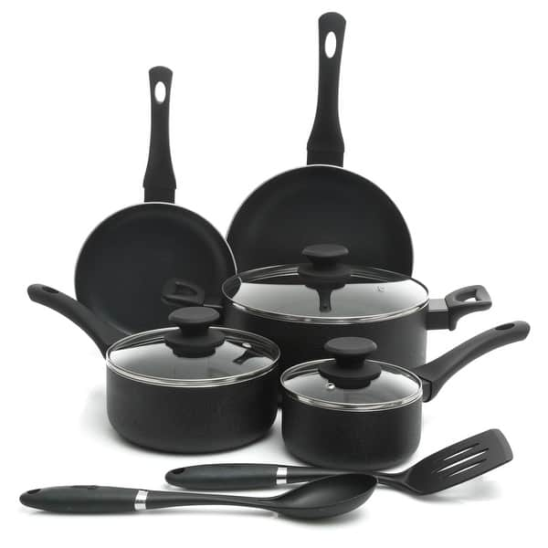 Oster Ashford 10 piece Aluminum Nonstick Cookware Set in Black - On Sale -  Bed Bath & Beyond - 32042258