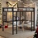 preview thumbnail 2 of 10, Black Full Size Loft Bed with Desk & Shelves