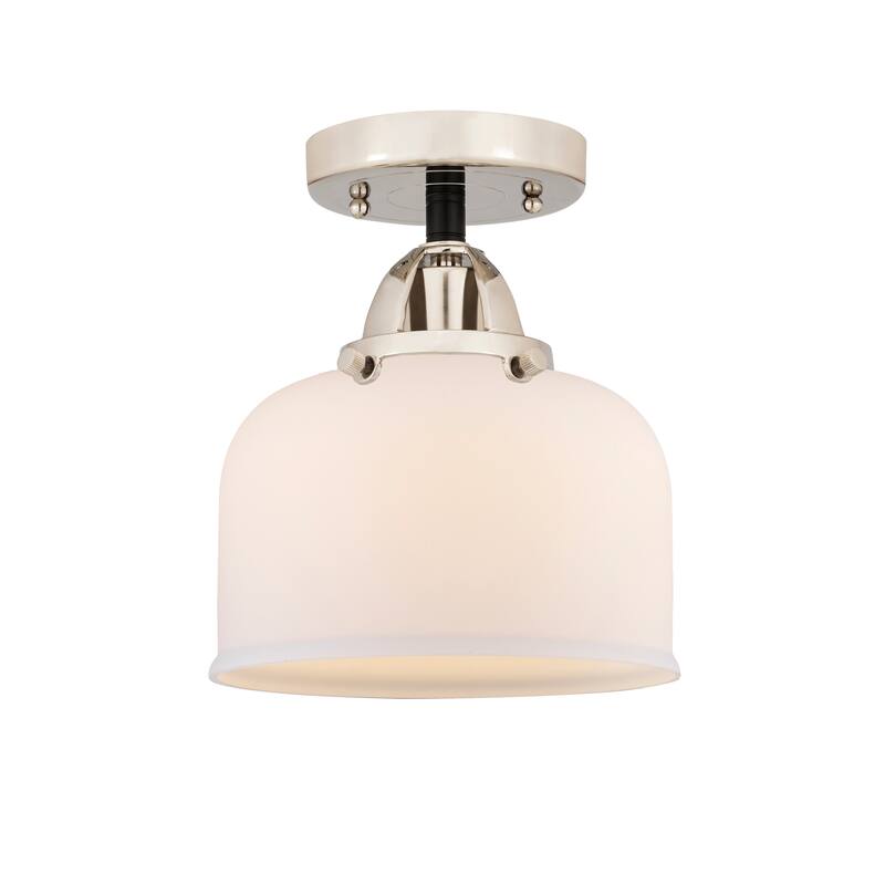Innovations Lighting Nouveau 2 Bell - 1 Light 8" Semi-Flush Mount - Black Polished Nickel/Matte White