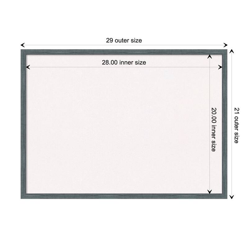 Dixie Blue Grey Rustic Narrow Wood Framed White Corkboard Bulletin Board - Board Size 28x20