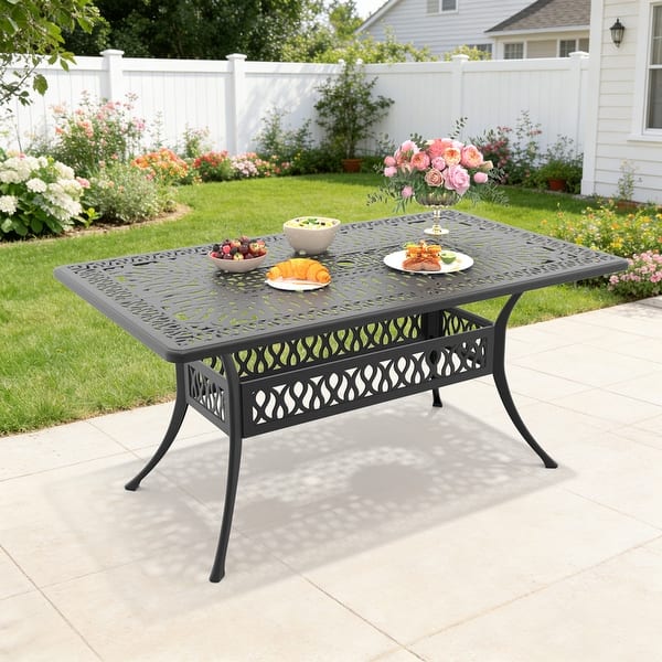 cast aluminum patio table with umbrella hole Nuu Garden 3Pcs Ding Set SCD002-04A | black, aluminum, fit an resistant and easy to clean 81.89 inch Black Oval Cast