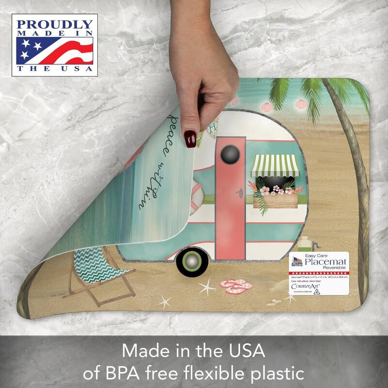 Sunset Camper 4 Pack Reversible Easy Care Flexible Plastic Placemats Made in The USA BPA Free Easily Wipes Clean