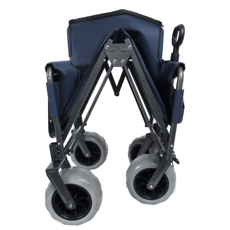 3-In-1 Folding Wagon With Bench Seat & Rear-Mounted Folding Tabletop - 500lbs Capacity, 9"X4" Beach Tires