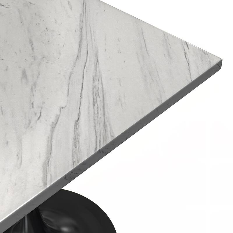LeisureMod Verve Square Dining Table with Resin Top and Black Steel Base for Kitchen and Dining Room