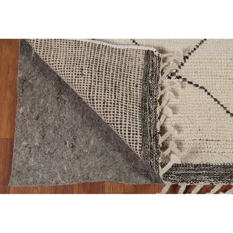 Trellis Moroccan Area Rug Hand-Knotted Geometric Beige Wool Carpet - 5'1"x 8'8"