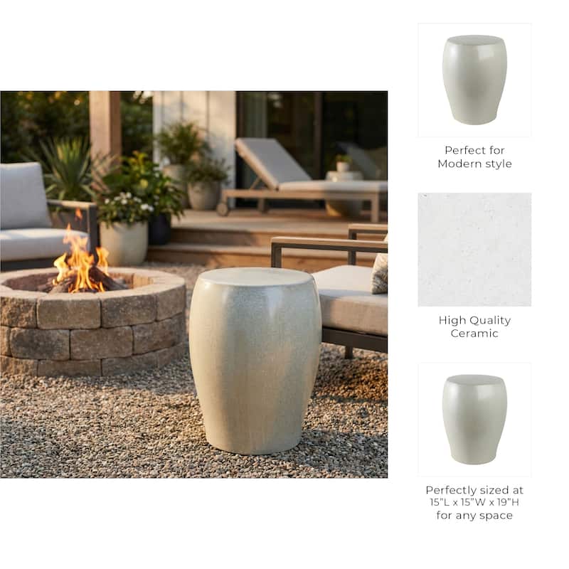Garden Stool - Ceramic Minimalist Round - Ivory, 19"