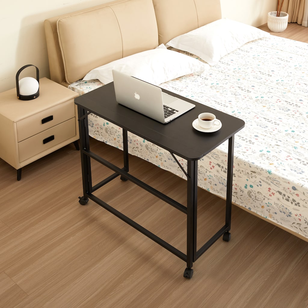 Minimalist Folding Office Desk with One Piece Desktop and 4 Moving Wheel for Home Offices and Bedrooms or Dorm Rooms