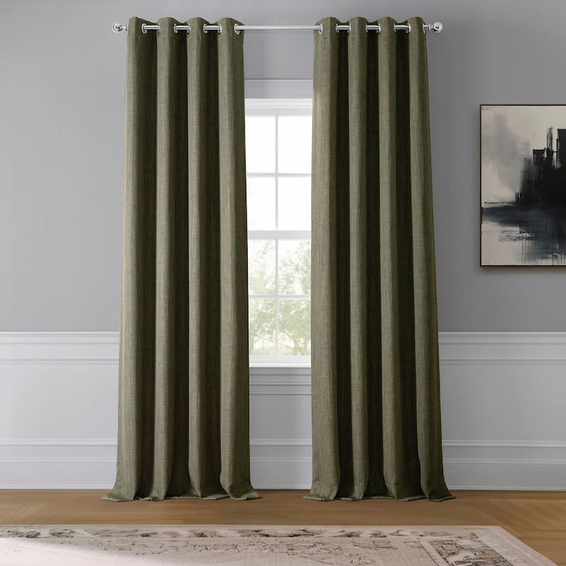 Exclusive Fabrics Faux Linen Grommet Room Darkening Curtain (1 Panel) - 50 X 108 - Khaki Green