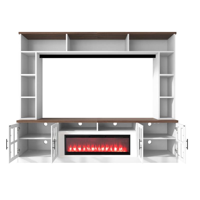 95" Entertainment Center with Electric Fireplace, TV Stand for TVs up to 80" Wall Unit Media Console with Bookshelves & Cabinets