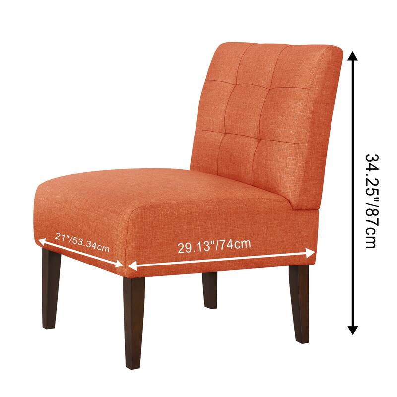 Orange Modern Armless Accent Chair - Tufted Upholstery, Wood Legs, Pin Back, Multi-Scene Fabric Side Chair
