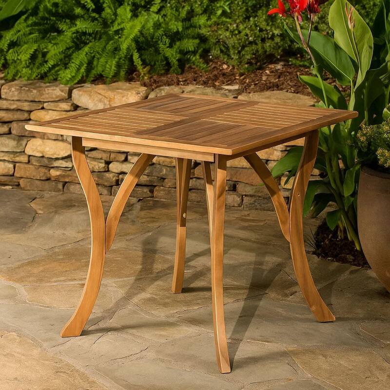 Olen Outdoor Dining Table, Slatted Square 32 Inch, Brown Acacia Wood