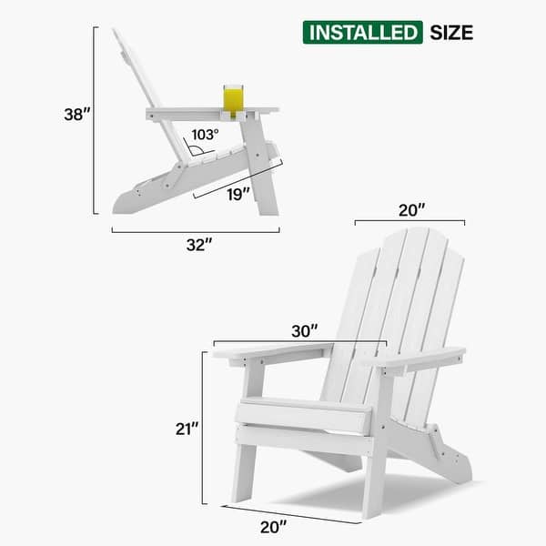dimension image slide 4 of 5, WINSOON All Weather HIPS Outdoor Folding Adirondack Chairs Set of 8