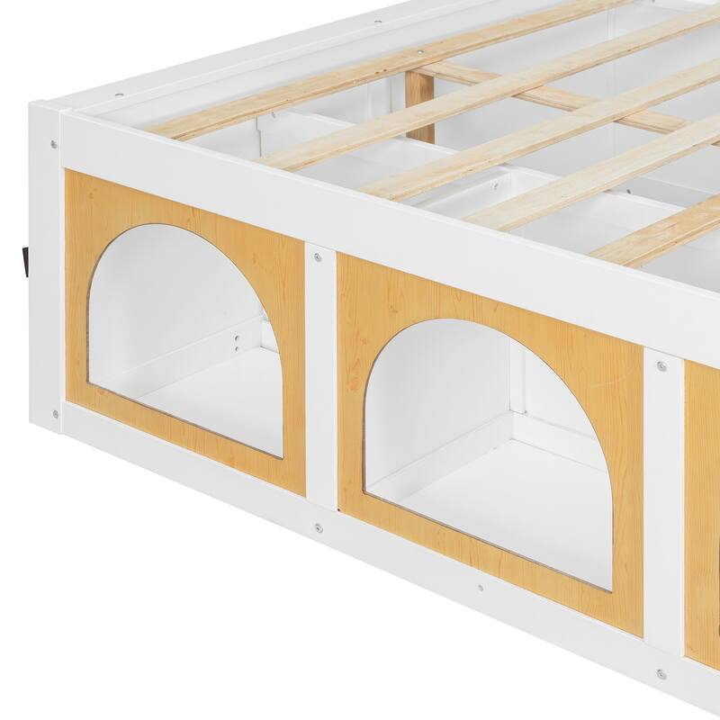 Wooden Platform Bed with Footboard Bookshelf, LED Display Cabinet and Drawer Storage by Harper&Bright Designs