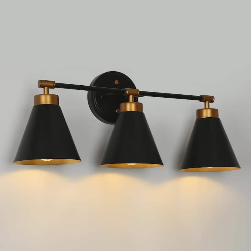 Modern Black Industrial 3-light Bathroom Vanity Lights Brass Dimmable Wall Sconces Kitchen Cabinet