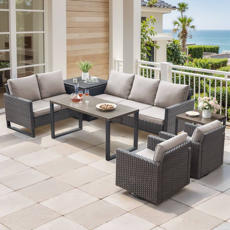 Gymojoy 5 Person All-Weather Wicker Outdoor Conversation Set Seating Group With Swivel Chairs And Coffee Table