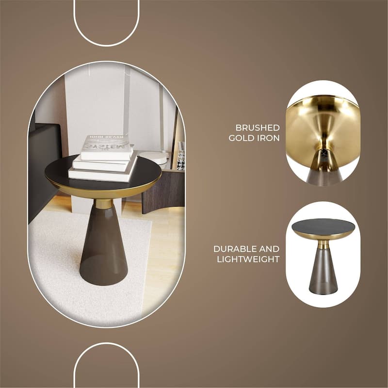 19-Inch Side Table Round Glass Tabletop End Table with Gold Iron Rim and Glass Base