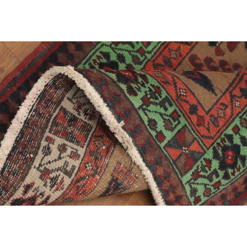 Hand Knotted Oriental 100% Wool Carpet Traditional Tribal Brown Ardebil Runner Rug - 10' 6'' X 3' 4''