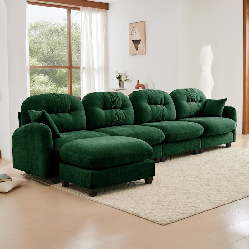 Chenille L-shaped Modular Flexible Combination Sectional Sofa with Wooden Base