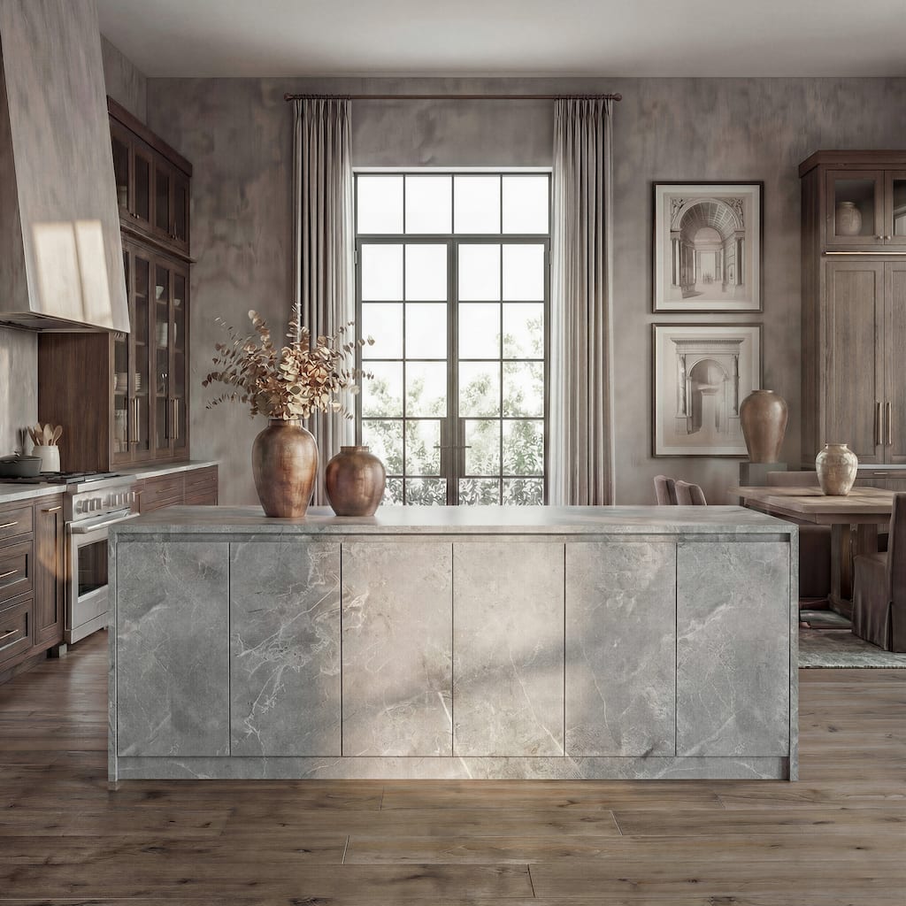 94.5” Extra Large Kitchen Island with Storage, Stone-Look Counter Height Island, Fully Assembled Modern Kitchen Furniture