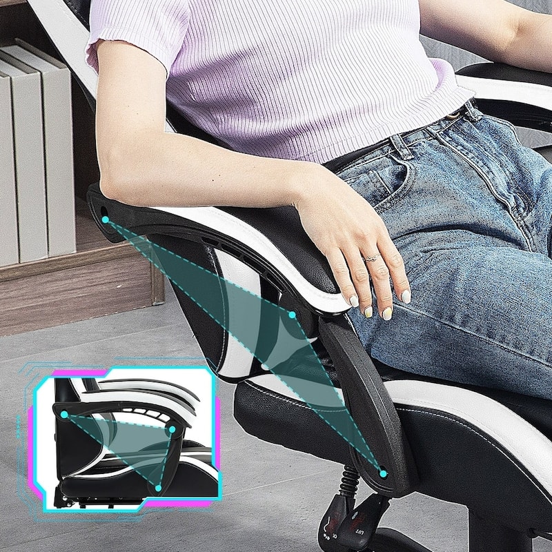 EROMMY RGB LED Gaming Chair with Thickened Massage Lumbar Pillow & Upgraded Footrest, Reclining Ergonomic Chair