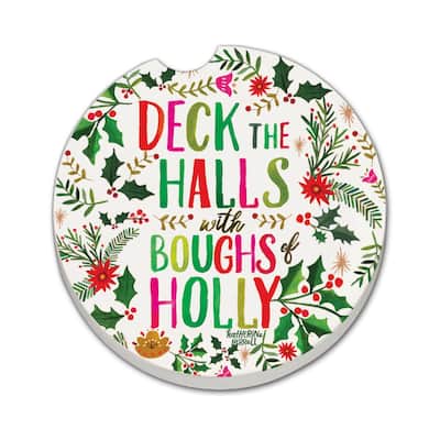 Deck the Halls 2 Pack Absorbent Stone Coaster for Vehicle Cup Holder 2.6” Diameter Manufactured in The USA