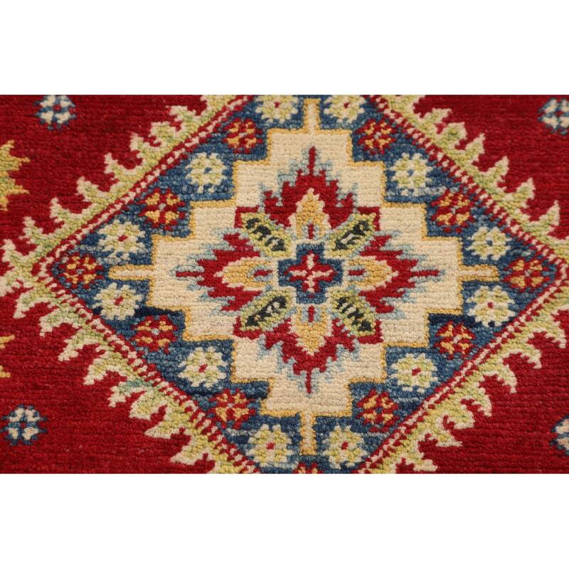 Geometric Red Kazak Accent Rug Handmade Home Decor Wool Carpet - 2'7" x 3'10"