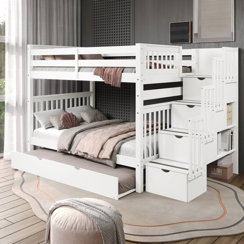 Taylor & Olive Trillium Full over Full Stairway Bunk Bed, Full Trundle