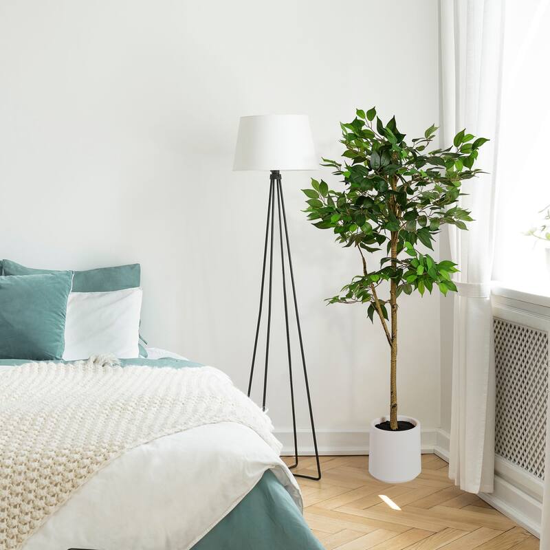 American Art Decor Artificial Faux Tree in White Tapered Ceramic Pot