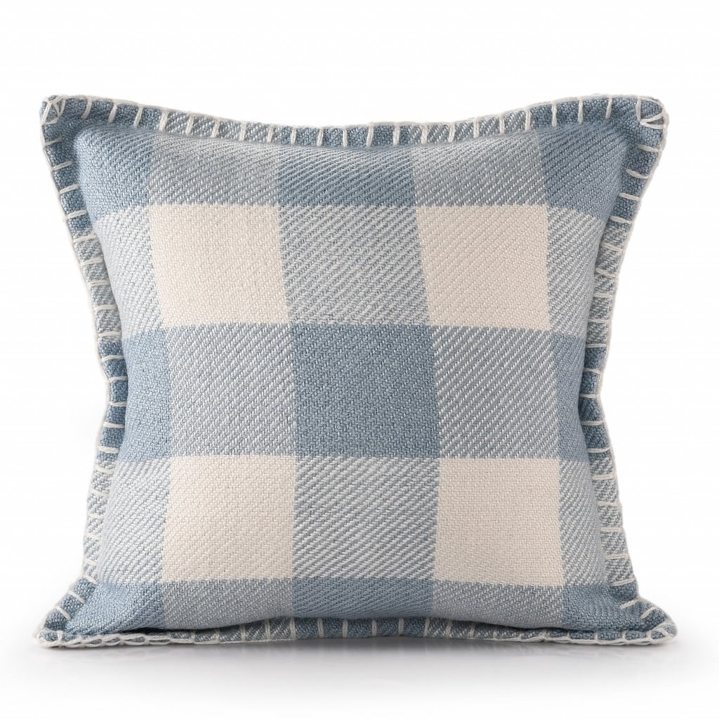 HomeRoots 20" X 20" Light Blue And Ivory Polyester Plaid Zippered Pillow
