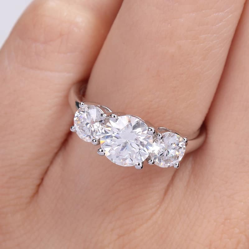 Miadora 2 1/4ct DEW Moissanite 3-Stone Engagement Ring in Sterling Silver