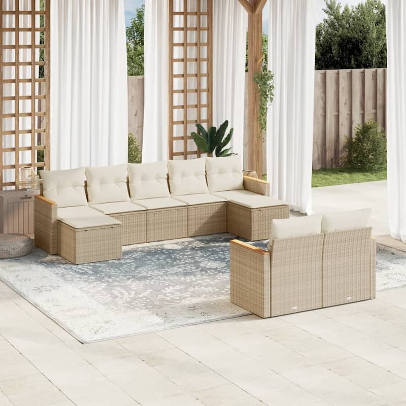 vidaXL Patio Sofa Set with Cushions Outdoor Conversation Furniture Poly Rattan - Beige without table - 24.4 x 21.7 x 27.2 in