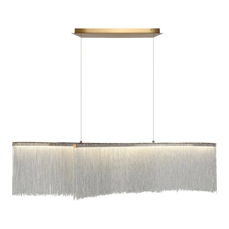 Modern 2-Light LED 49 in. Wide Fringe Island Chandelier Lights for Kitchen Island - Gold