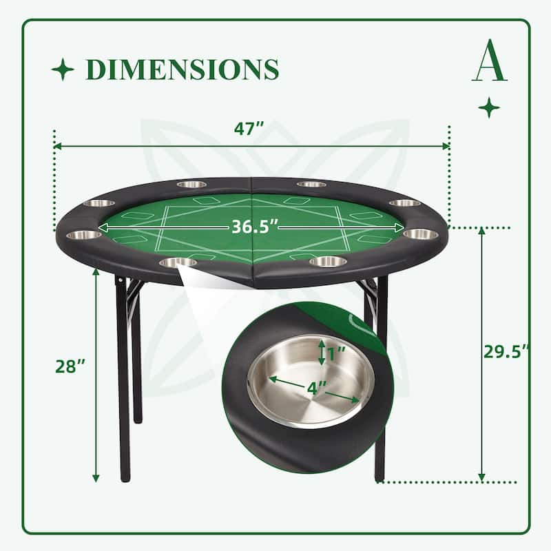 AVAWING 8 Players Poker Table Round Folding Gaming Table