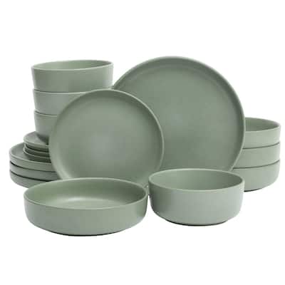 Gibson Elite Pasco (Service for 4) Plates and Double Bowl Reactive Glaze Stoneware Ceramic Dinnerware Set