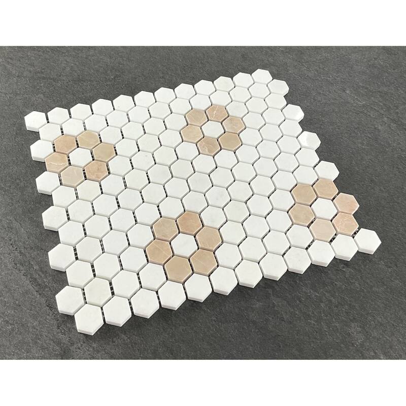 1" X 1" Thassos White and Pink Marble Mosaic Wall & Floor Tile - 1 Case (10 Sheets)