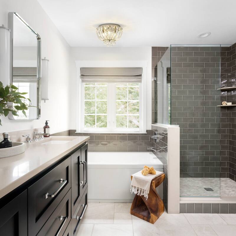 3-Light Transitional Metal & Crystal Flush Mount with Sparkling Clear Crystal Shade for Living Room - 11.8 in. W x 8 in. H