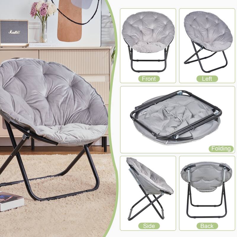 Javlergo Soft Faux Fur Saucer Shaped Comfortable Chair with Foldable Metal Frame, Cozy Chairs, Foldable chairs