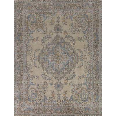 Traditional Tabriz Persian Area Rug Handmade Beige Wool Carpet - 10'0"x 12'5"