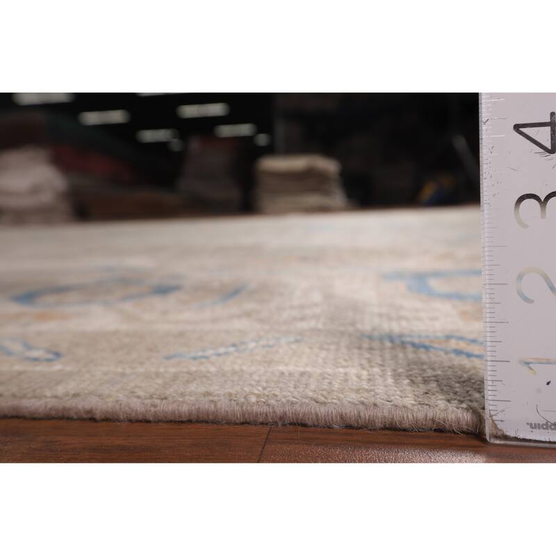 Transitional Oushak Turkish Rug Handmade Beige Oriental Wool Carpet - 9'1"x 11'9"