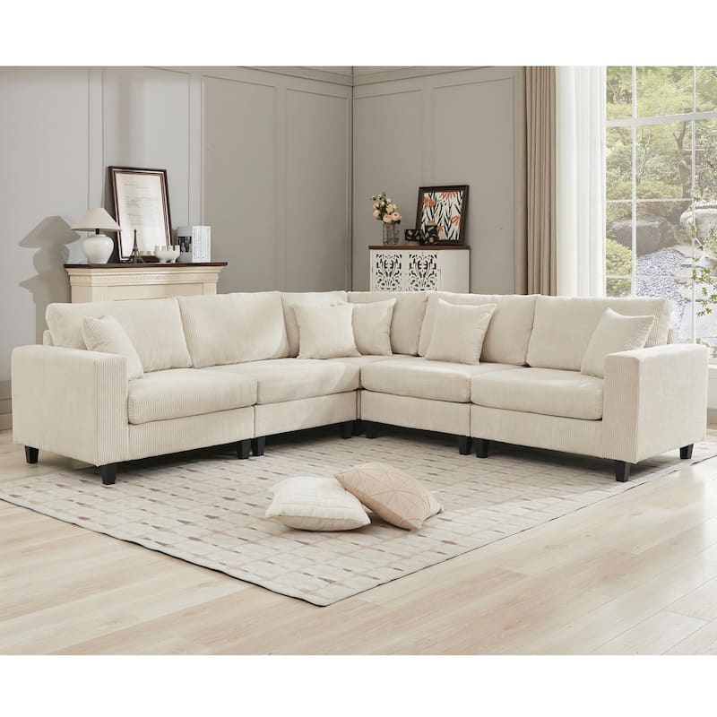 Modular Sectional Sofa for Living Room, Modern Oversized Corduroy Couch with Pillow, 5 Seater L-Shaped Sofas Comfy Couches