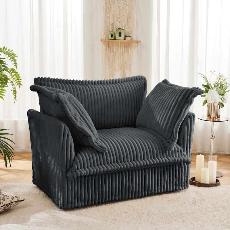 Corduroy Upholstered Armchair, Comfy Deep Seat Single Sofa Chair, Lazy Reading Chair with 2 Pillows & Thick Cushion - Grey
